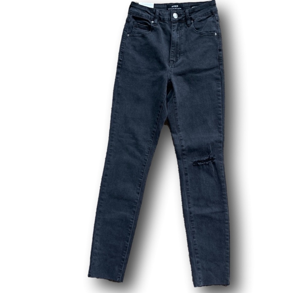 Cotton:On Black High Cropped Skinny Ripped Jeans raw hem